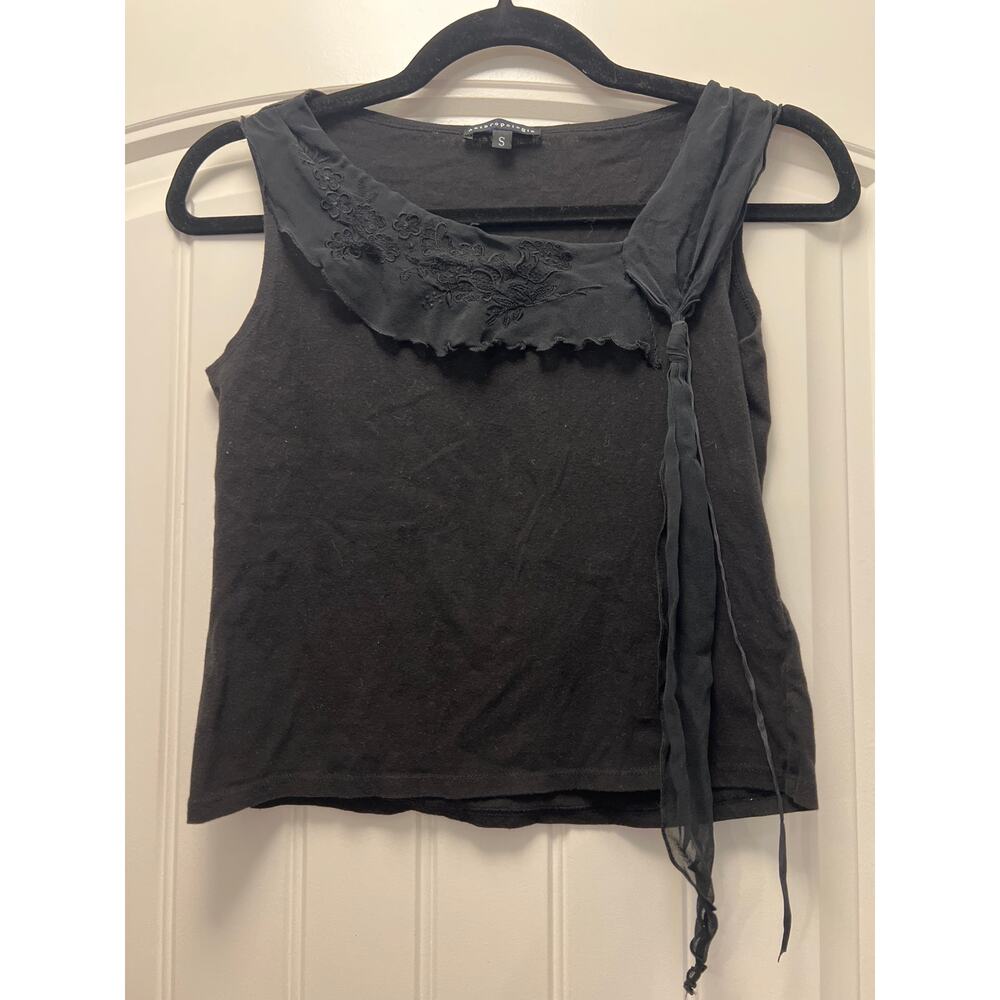 Anthropologie Womenâs Sleeveless Floral Slinky Fancy Pullover Top Sizeâ S Black